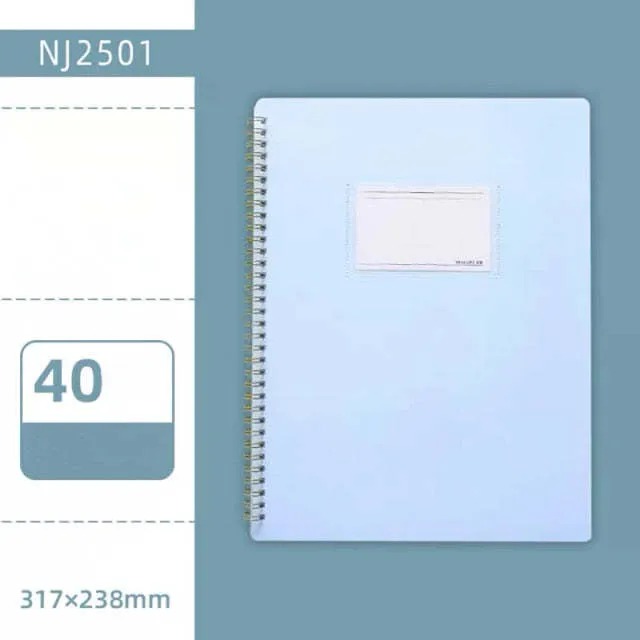 Morandi blue PP A4 coil file book with 20 display sheets on a white background