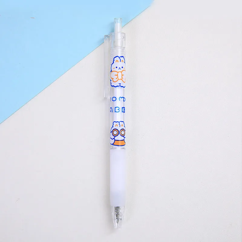 Six animal-themed press pen knives showing bear and rabbit designs with plastic bodies and metal blades
