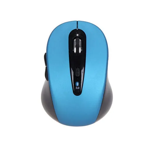 Wireless dual-mode mouse in black with ergonomic shape showing left and right buttons and scroll wheel