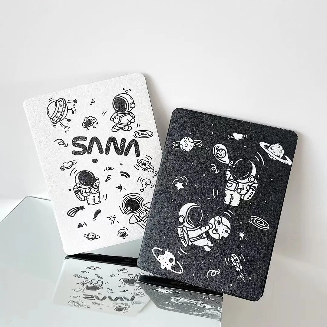 iPad transparent frosted protective cover with clamshell design and pen slot in black and white colour options