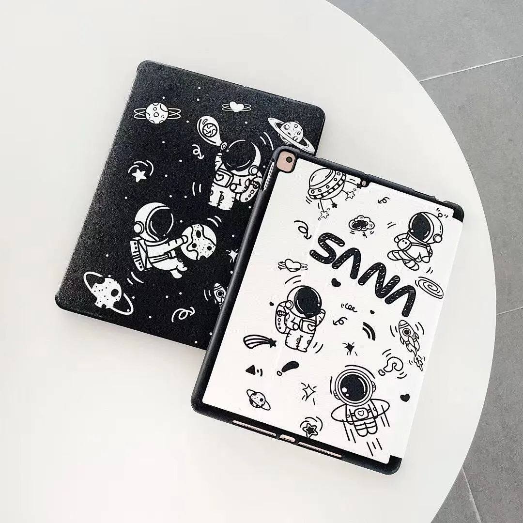 iPad transparent frosted protective cover with clamshell design and pen slot in black and white colour options