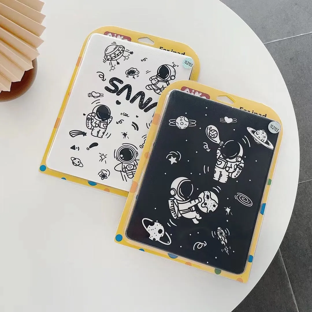 iPad transparent frosted protective cover with clamshell design and pen slot in black and white colour options