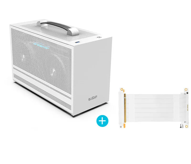 Hummingbird PRO mini ITX desktop computer chassis in titanium grey or white colour.