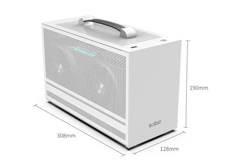 Hummingbird PRO mini ITX desktop computer chassis in titanium grey or white colour.