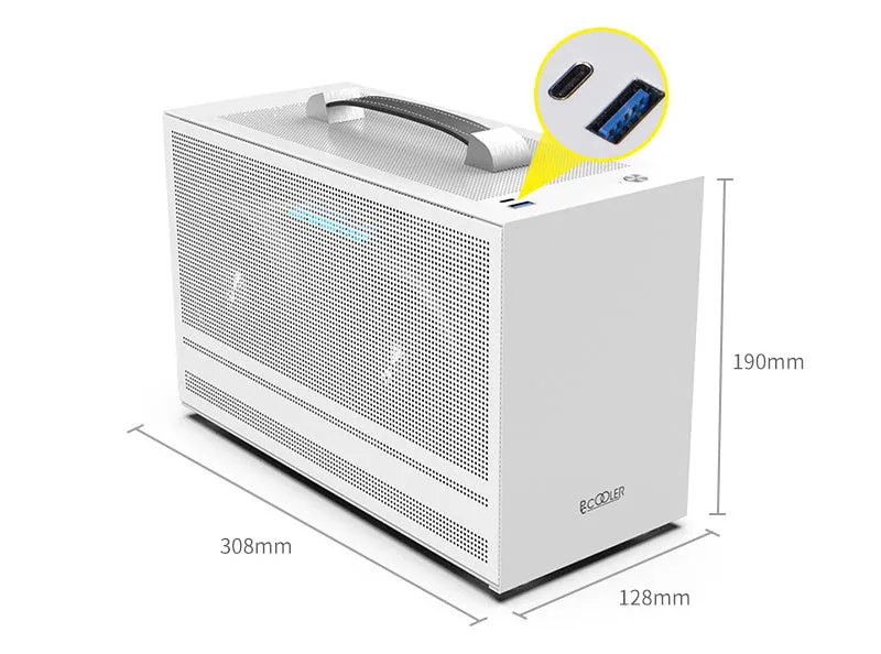 Hummingbird PRO mini ITX desktop computer chassis in titanium grey or white colour.