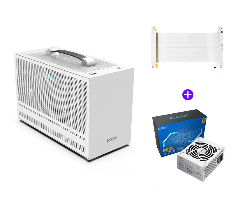 Hummingbird PRO mini ITX desktop computer chassis in titanium grey or white colour.