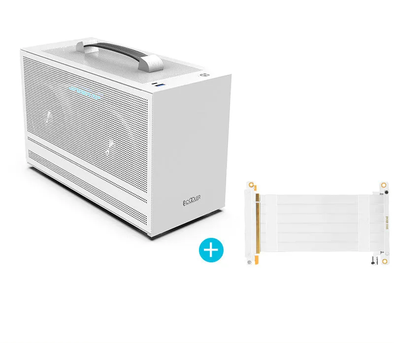 Hummingbird PRO mini ITX desktop computer chassis in titanium grey or white colour.