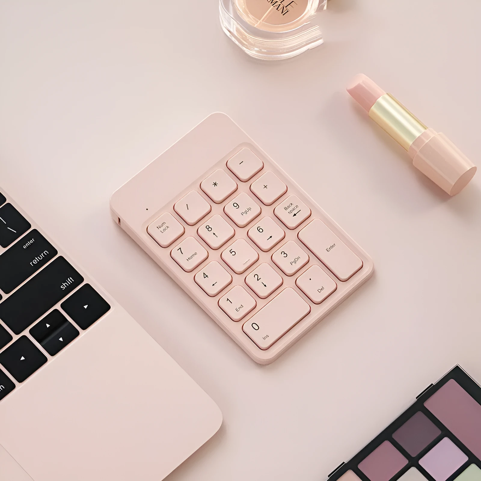 Wireless Bluetooth keyboard and mouse set for Apple devices in cherry blossom pink, white, and black