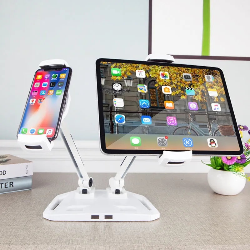Desktop double stand aluminium alloy phone holder in white colour