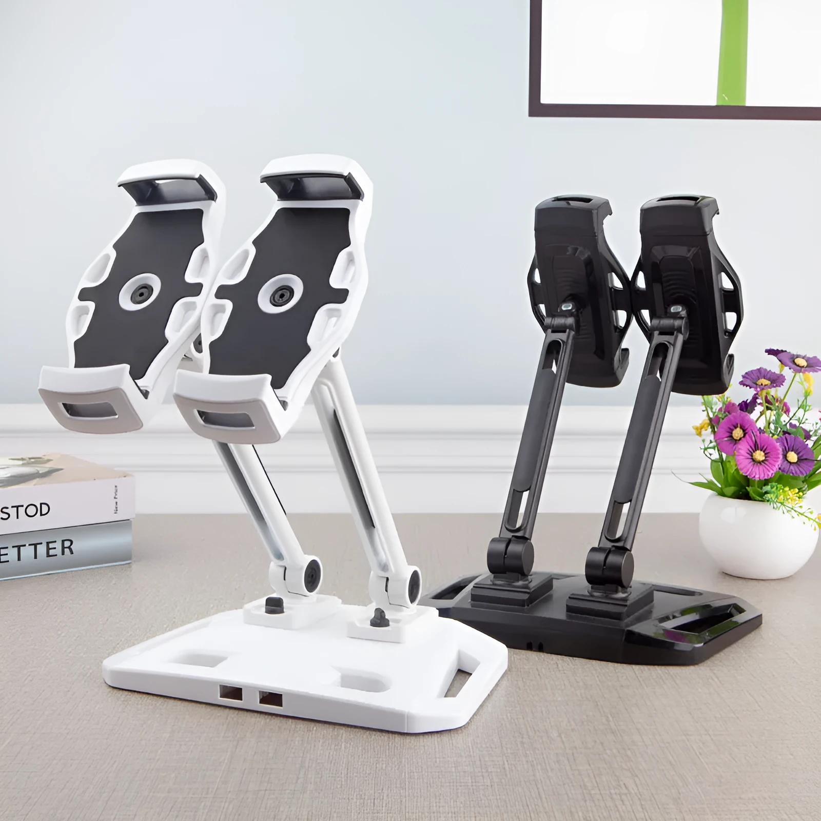 Desktop double stand aluminium alloy phone holder in white colour