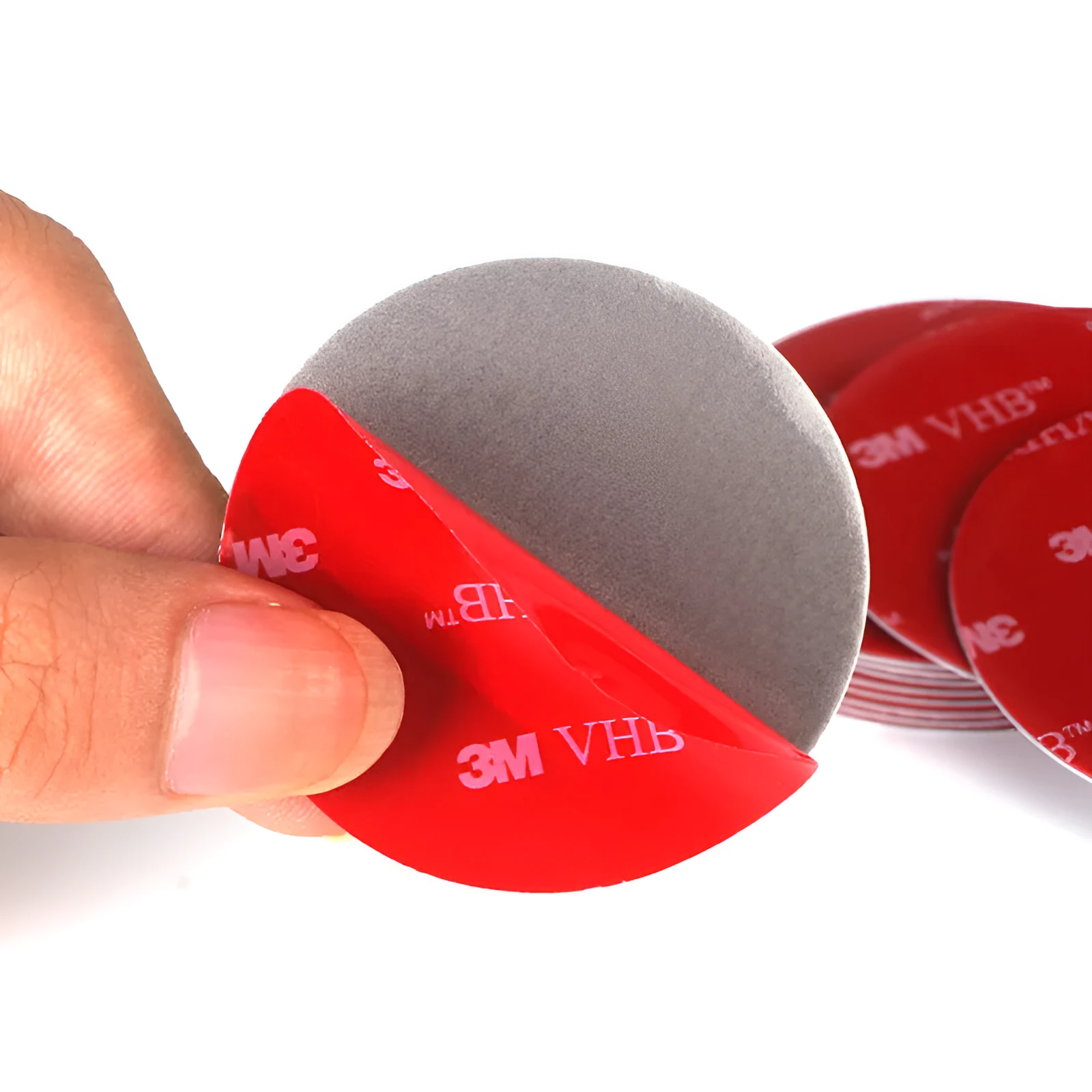 Red round PU foam double-sided adhesive tape 1mm thick 40mm size on white background