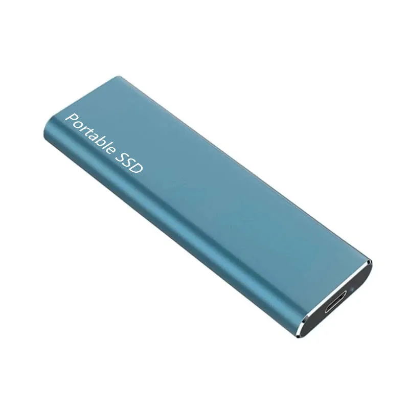 Ultra-thin external mobile solid-state drive with a metal shell, showing red interface connector.