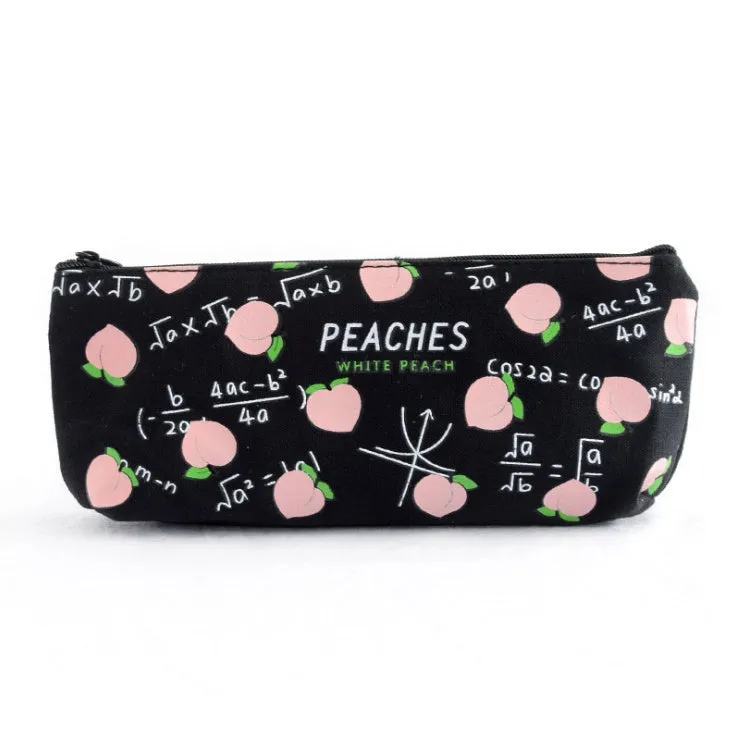 Rectangular canvas pencil case with peach print design, 20 x 8.5 cm, in white peaches colourway