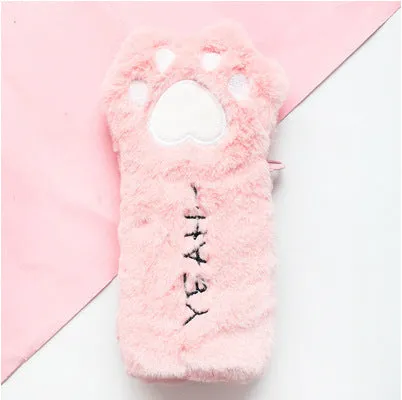 Cute plush cat's paw bag in beige with cat paw design, compact 23cm by 12.5cm Korean style handbag
