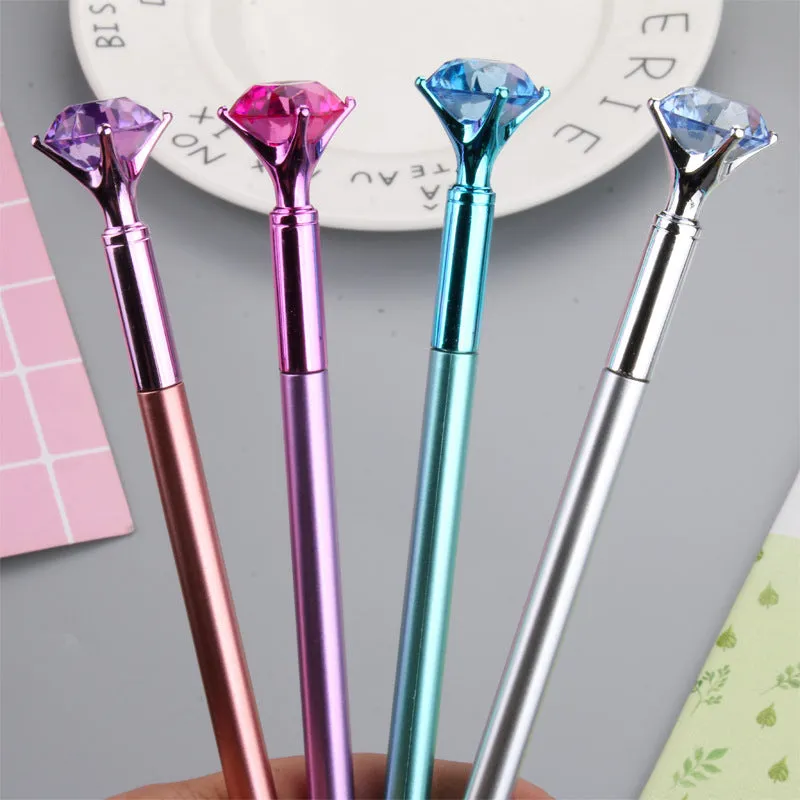 Small fresh metallic diamond gel pen with multicolour diamond tip and black ink, 17cm plastic body