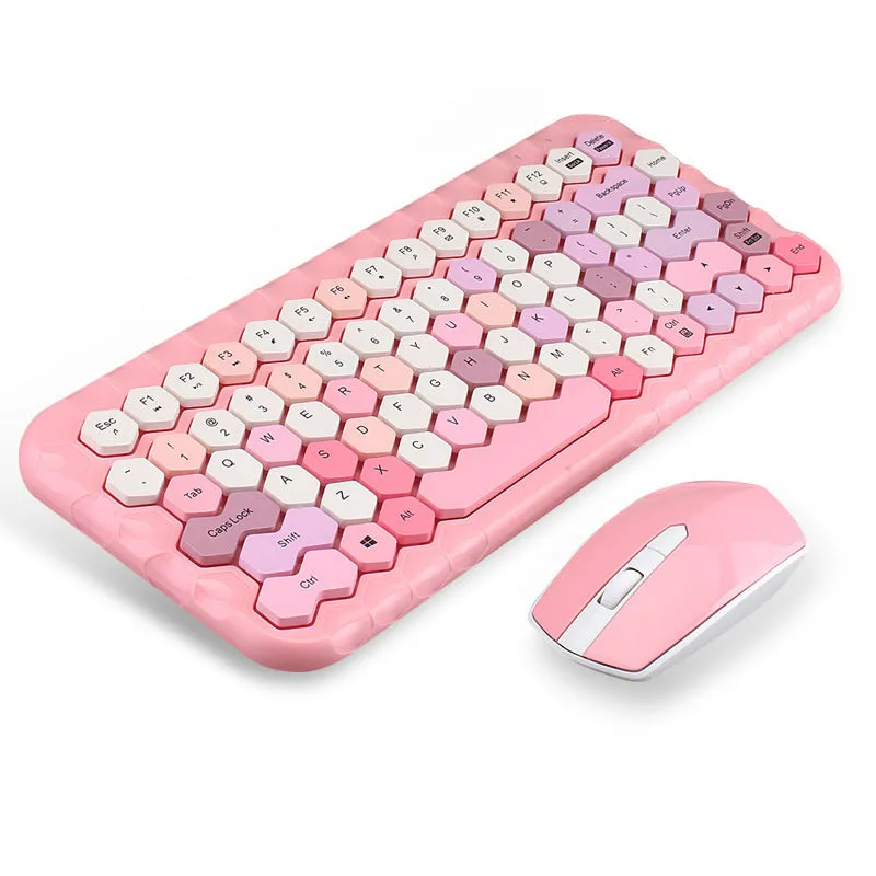 Girl Heart wireless keyboard and mouse set in blue with USB receivers