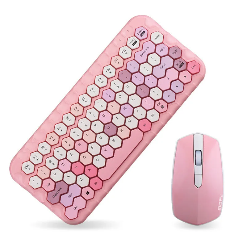 Girl Heart wireless keyboard and mouse set in blue with USB receivers
