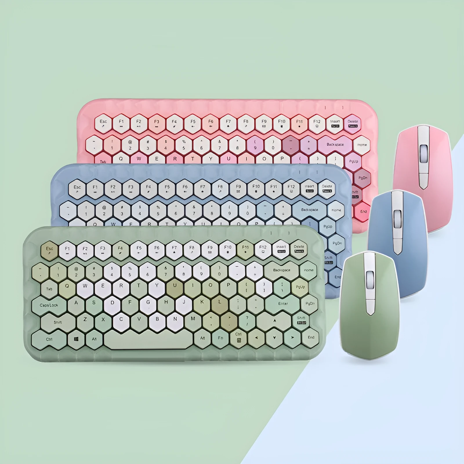 Girl Heart wireless keyboard and mouse set in blue with USB receivers