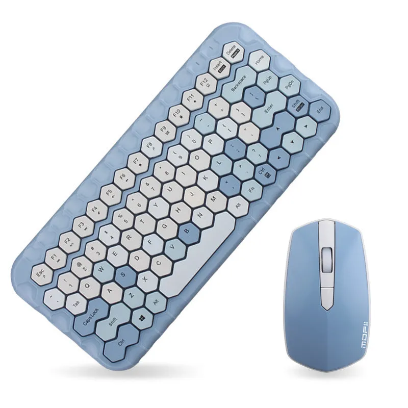 Girl Heart wireless keyboard and mouse set in blue with USB receivers