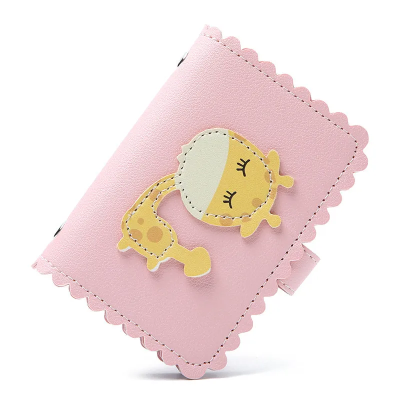 Compact anti-degaussing card holder wallet for women with animal pattern card slots