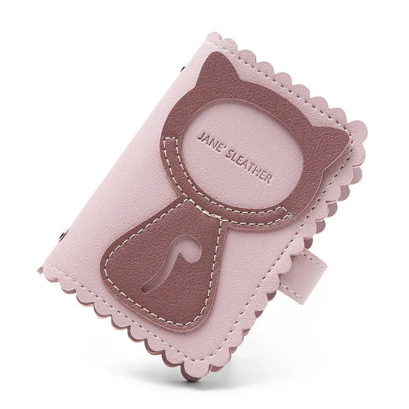Compact anti-degaussing card holder wallet for women with animal pattern card slots