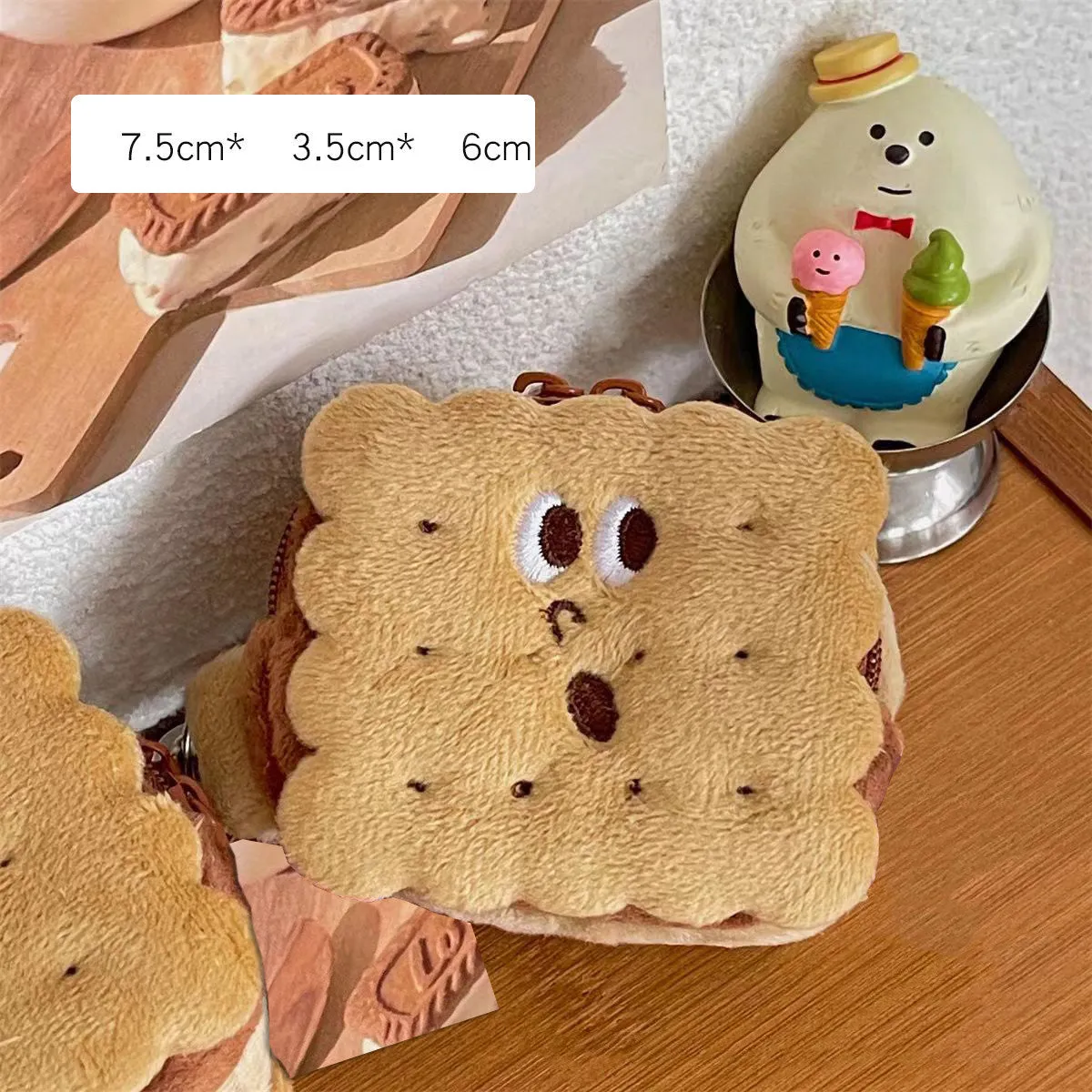 Sandwich biscuit plush pencil bag in cartoon style for pen storage