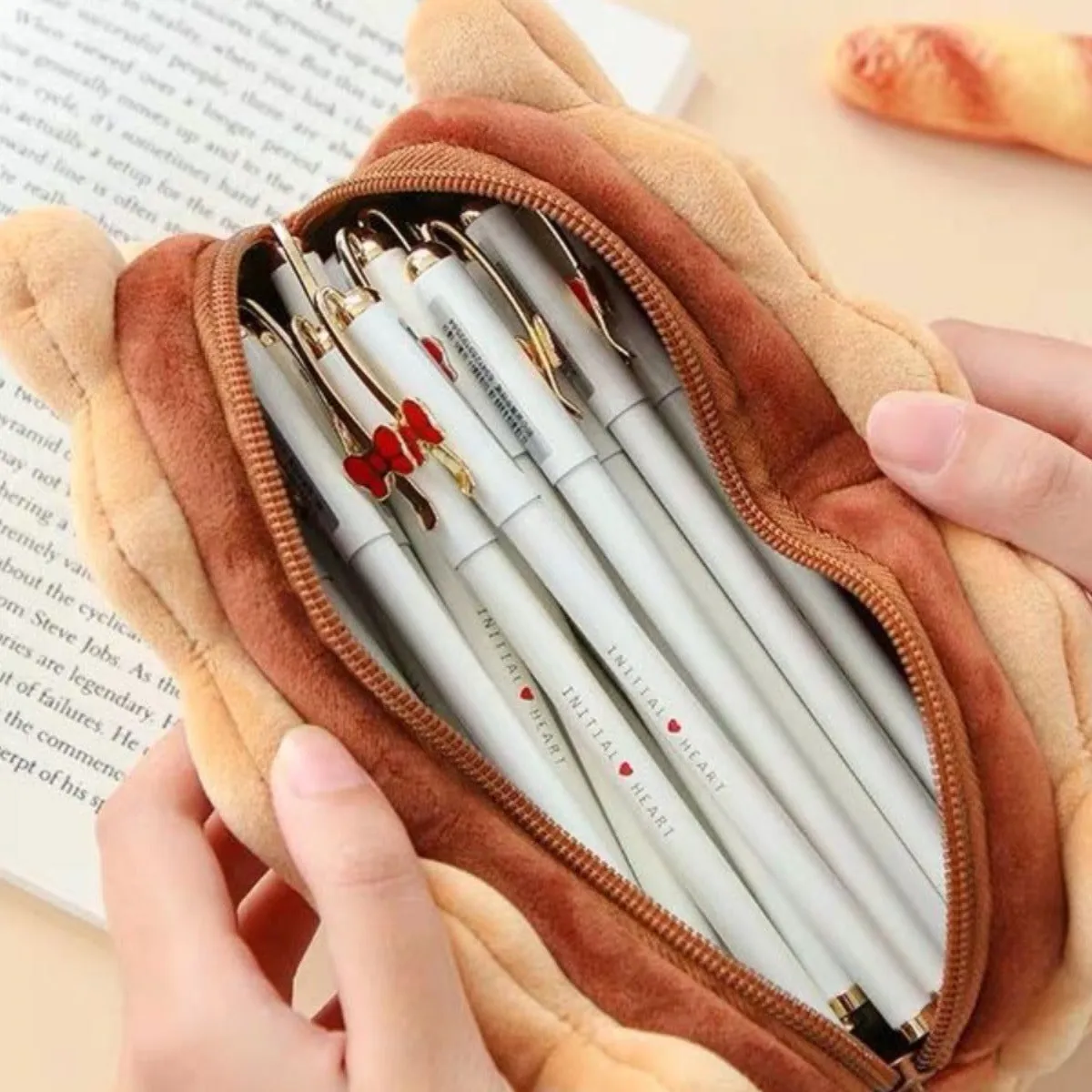 Sandwich biscuit plush pencil bag in cartoon style for pen storage