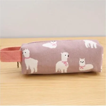 Canvas large-capacity stationery bag in four colours Blue Green Grey Pink with zip closure