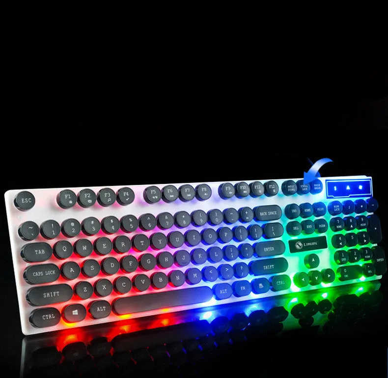 Limei Tx30 retro punk keyboard with rainbow backlight and round key caps, black colour, on a desk