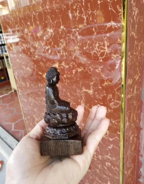 Natural black wood carving Sakyamuni Buddha statue 30cm height home office ornament