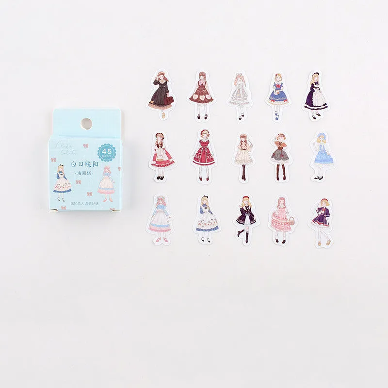 Cute cartoon sticker pack 45 pieces boxed with assorted patterns 43x43mm