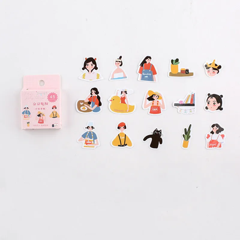 Cute cartoon sticker pack 45 pieces boxed with assorted patterns 43x43mm