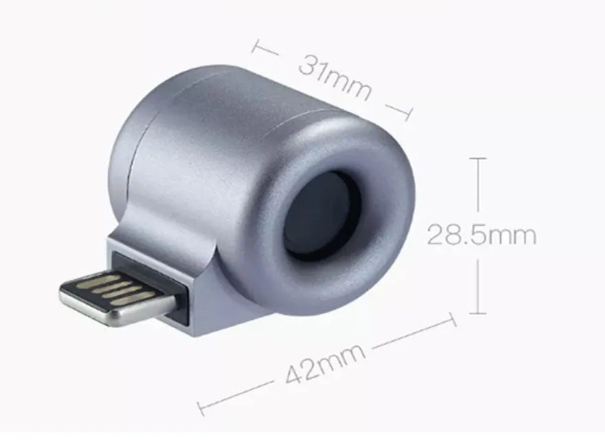 USB mini diffuser car air purifier in grey colour, portable solid device for fresh air