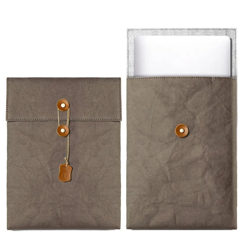 Non-magnetic notebook computer bag liner in washed kraft paper, simple style, paper yellow colour, for 13-16 inch laptops