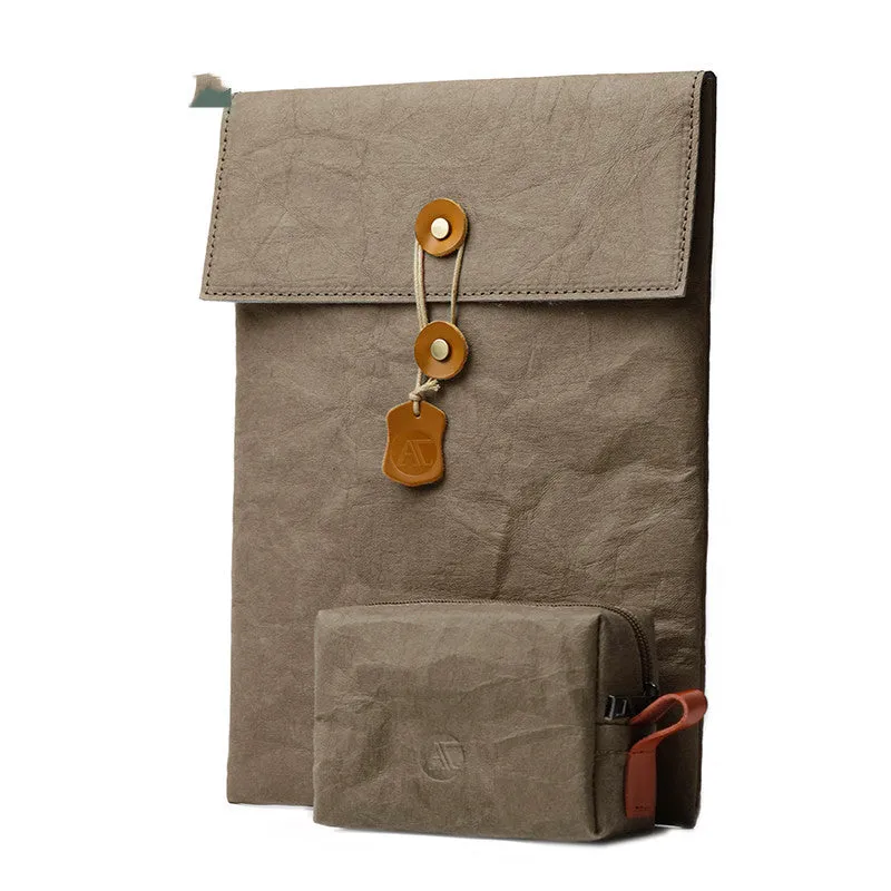 Non-magnetic notebook computer bag liner in washed kraft paper, simple style, paper yellow colour, for 13-16 inch laptops