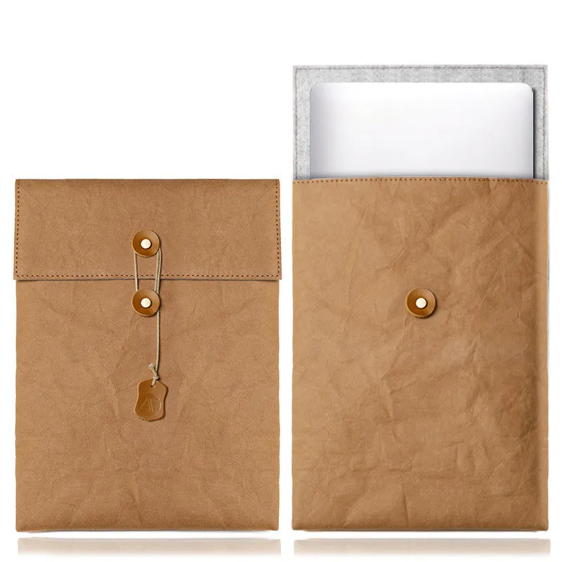 Non-magnetic notebook computer bag liner in washed kraft paper, simple style, paper yellow colour, for 13-16 inch laptops