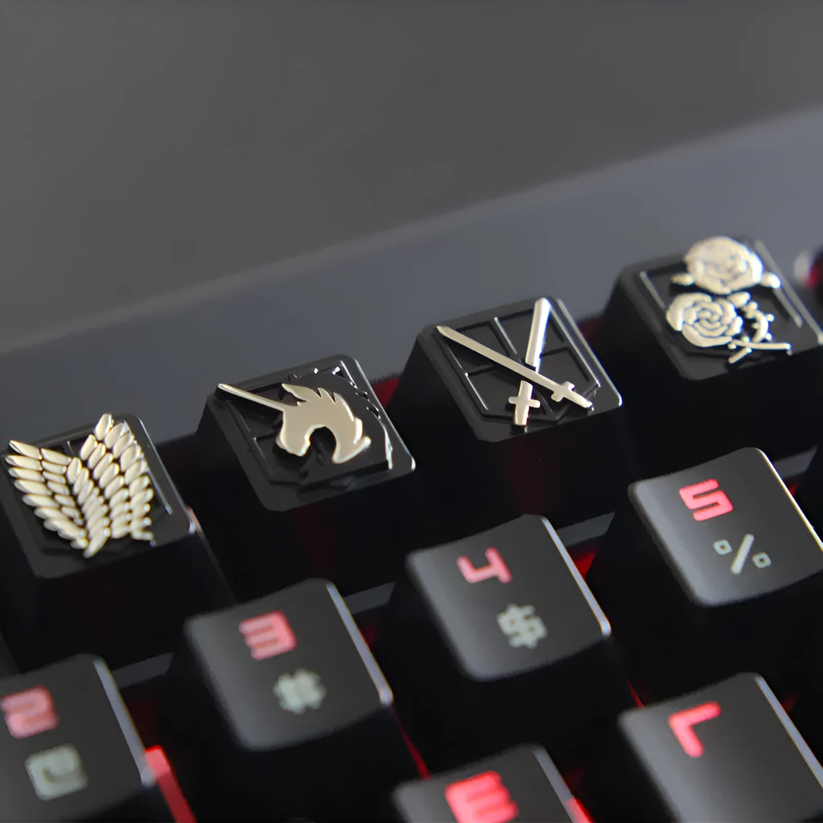 Gold embossed zinc-aluminum alloy metal keycap for MX mechanical keyboards on a keyboard