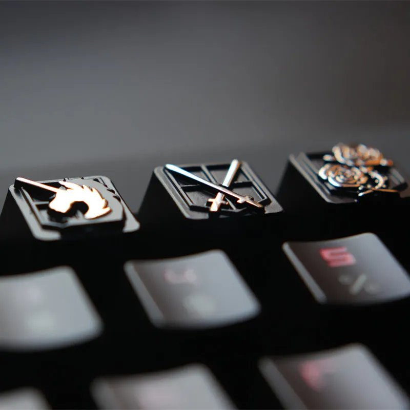 Gold embossed zinc-aluminum alloy metal keycap for MX mechanical keyboards on a keyboard