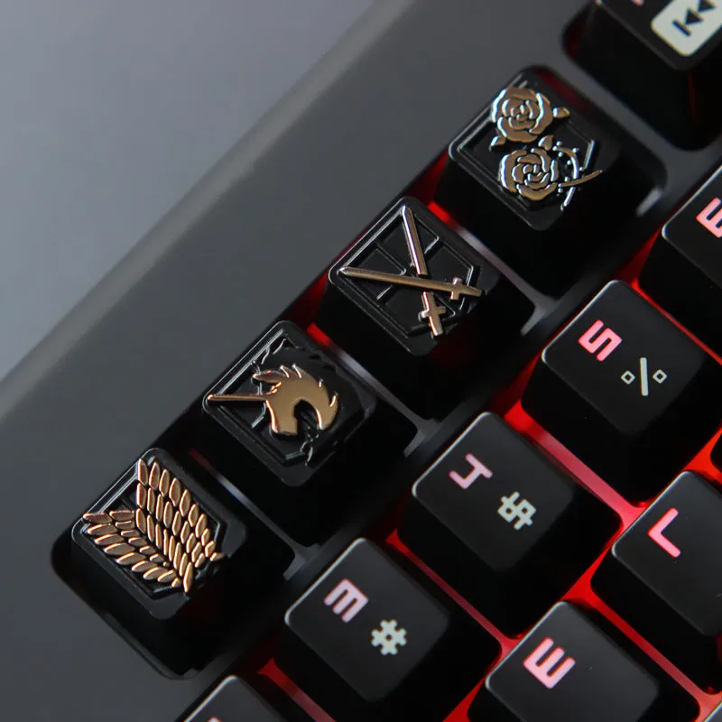 Gold embossed zinc-aluminum alloy metal keycap for MX mechanical keyboards on a keyboard