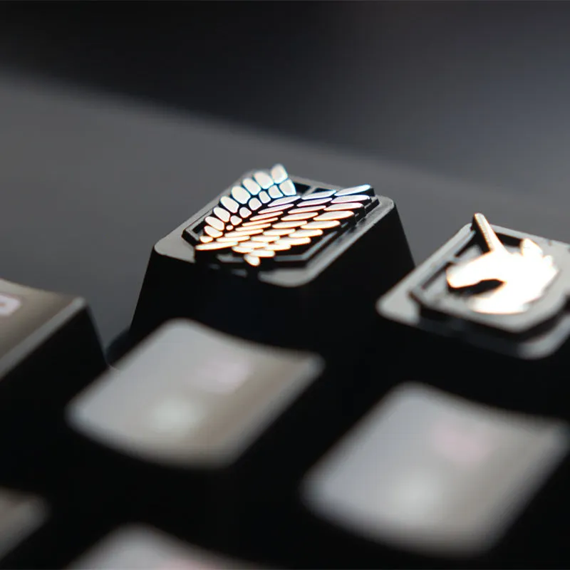 Gold embossed zinc-aluminum alloy metal keycap for MX mechanical keyboards on a keyboard