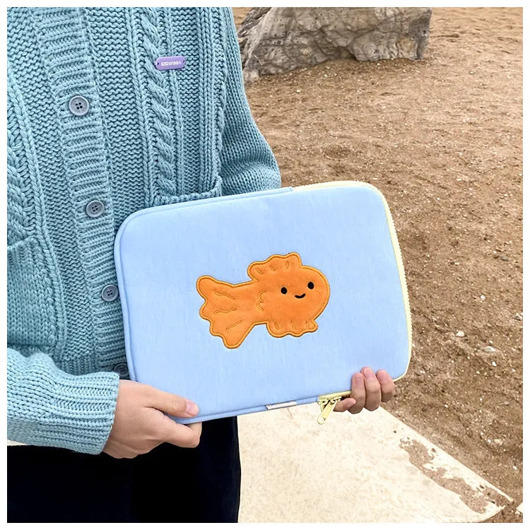 Cotton tablet sleeve bag with goldfish colour design zipper closure anti-seismic padding 11 inch