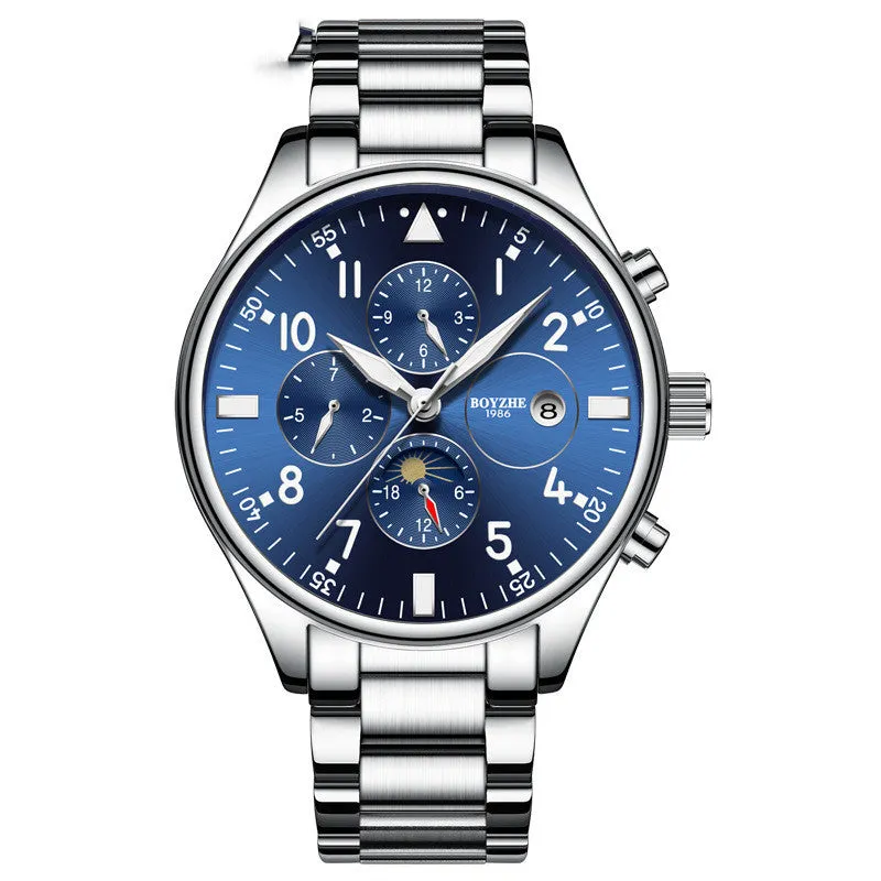 Automatic mechanical watch with steel belt, 40mm dial, butterfly double button clasp, rose gold blue colour