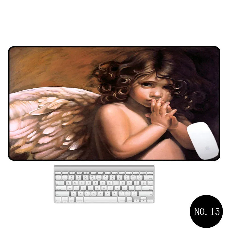 Angel pattern large non-slip mouse pad 300x600mm rubber cloth desk mat with thermal transfer design