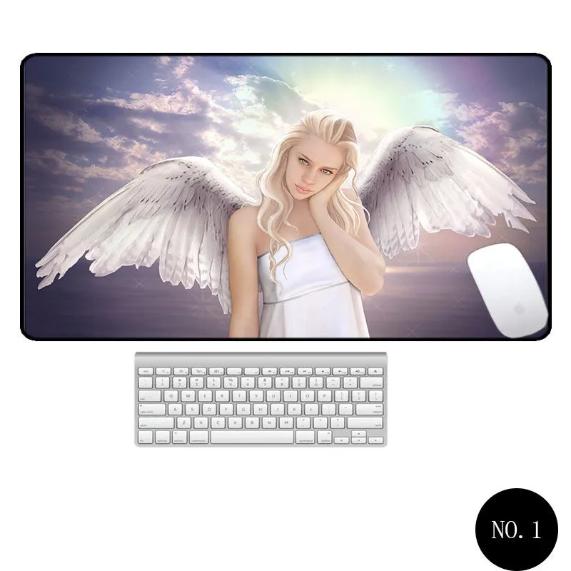 Angel pattern large non-slip mouse pad 300x600mm rubber cloth desk mat with thermal transfer design
