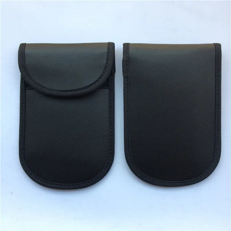 Black signal blocking pouch for car key fob protection measuring 20x10cm