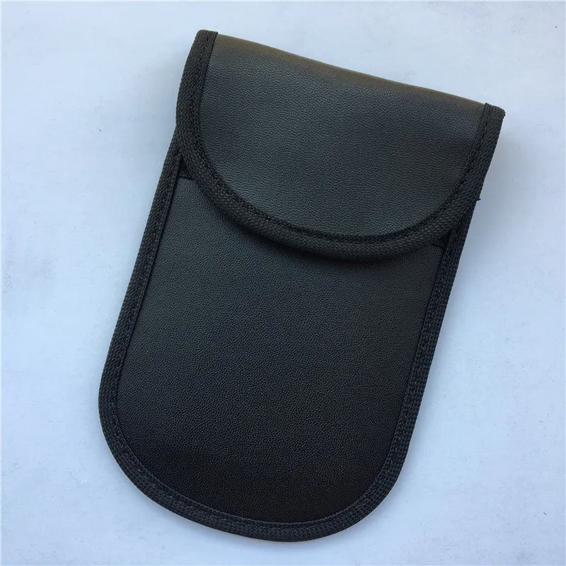 Black signal blocking pouch for car key fob protection measuring 20x10cm
