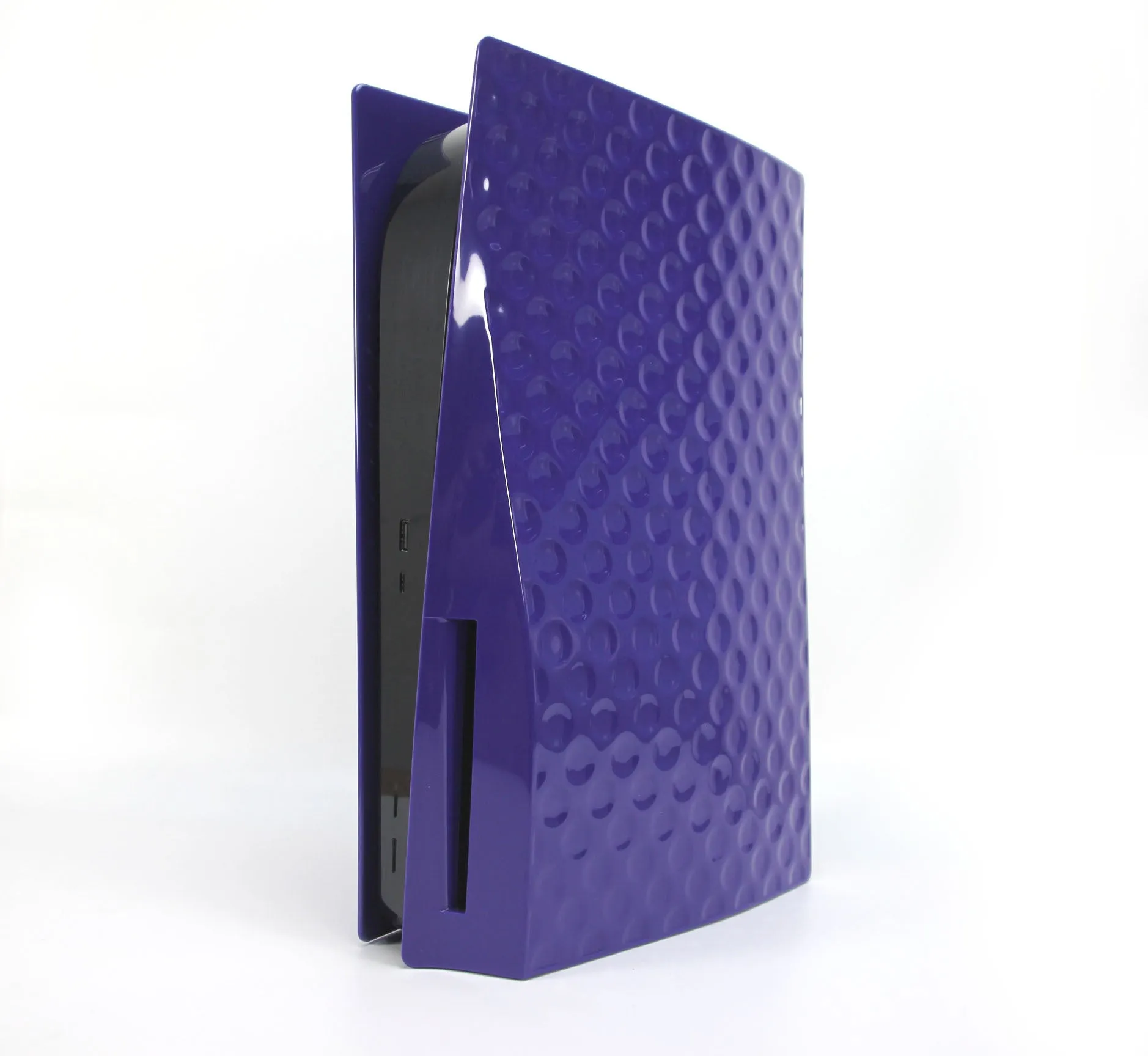 PS5 Disc Edition hard shell ABS console case in black, showing the protective cover fitted to the console
