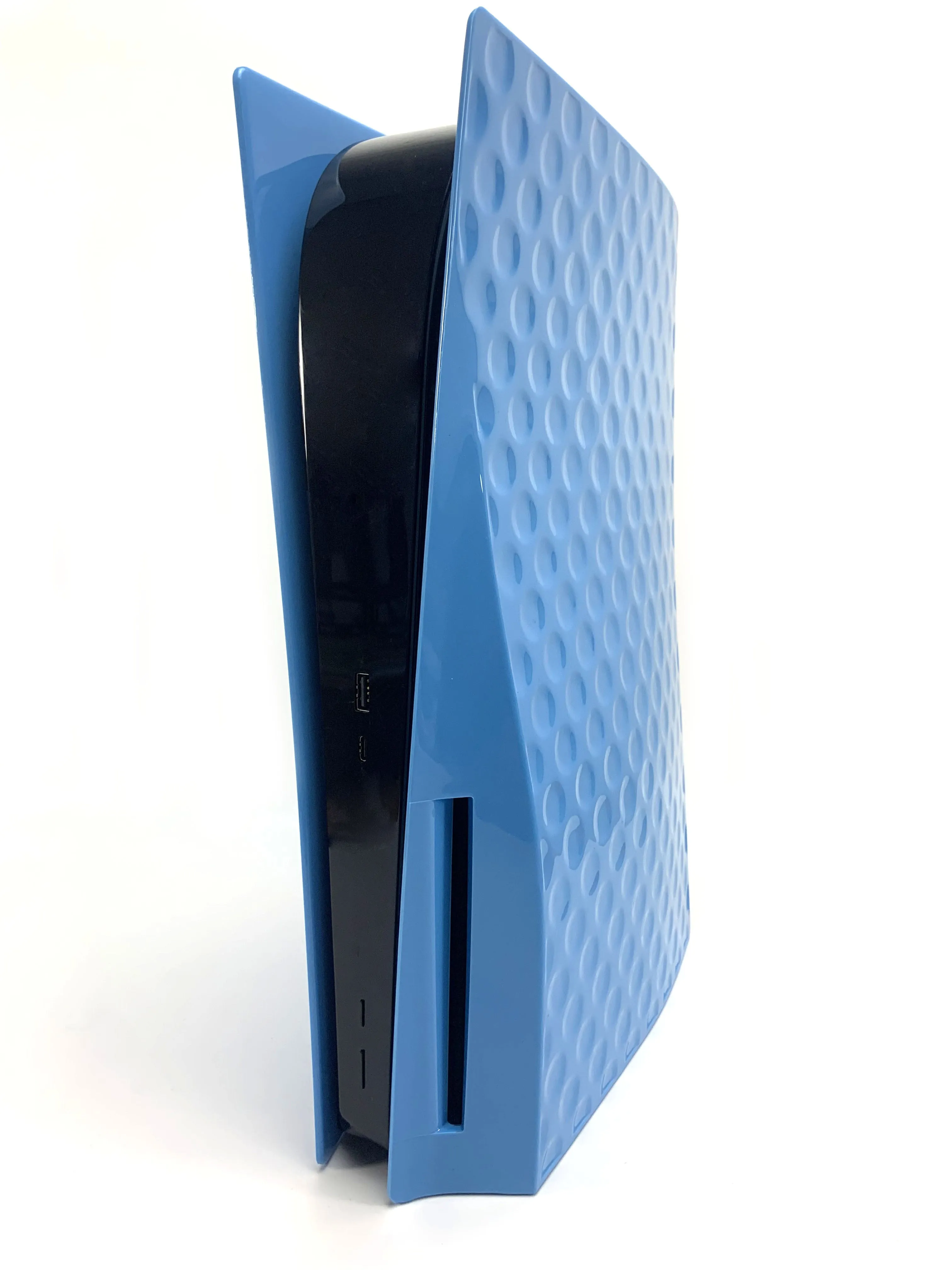 PS5 Disc Edition hard shell ABS console case in black, showing the protective cover fitted to the console