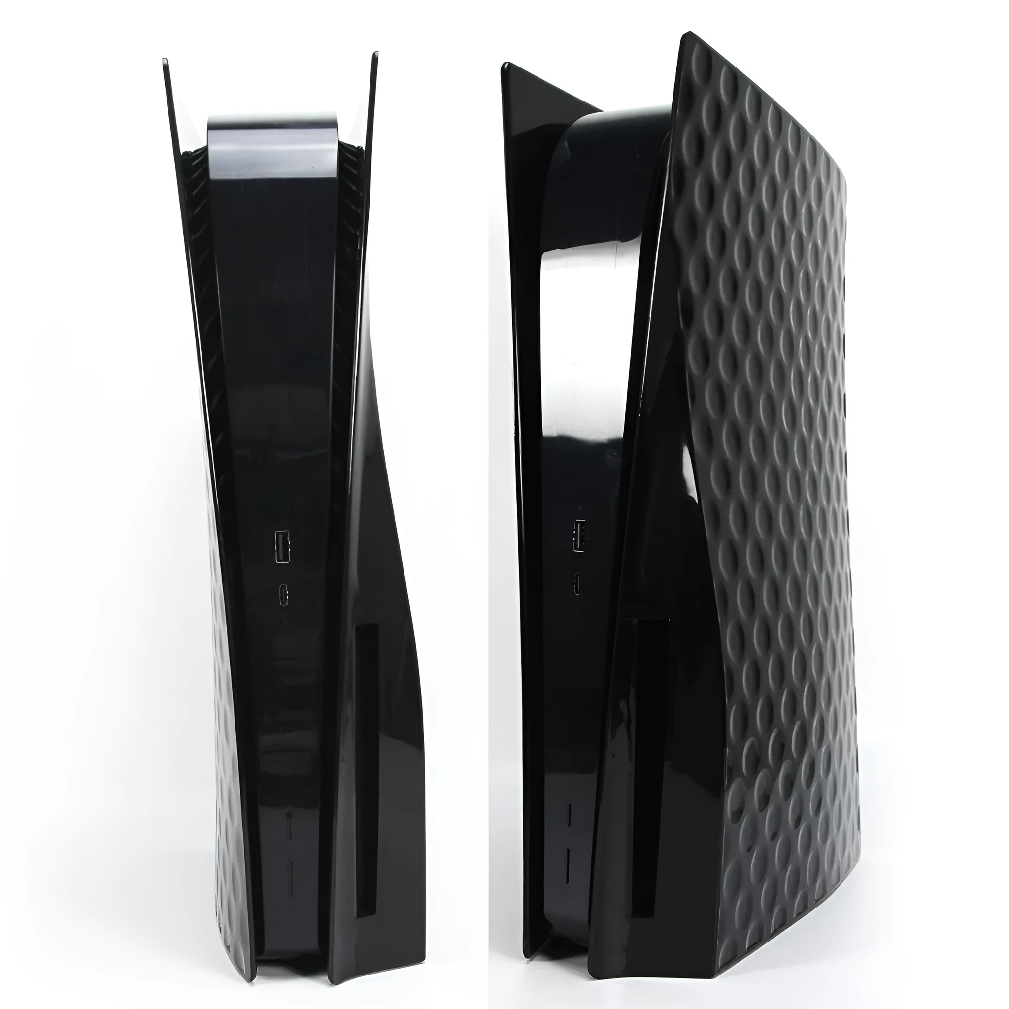 PS5 Disc Edition hard shell ABS console case in black, showing the protective cover fitted to the console