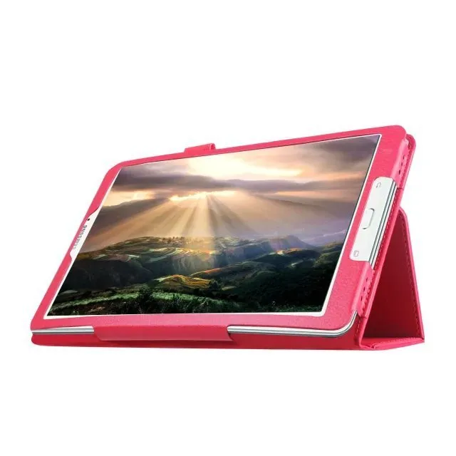 Flat protective case for Samsung T560 T561 9.6 inch tablet with PU leather litchi pattern and foldable stand